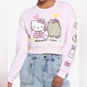 Hello Kitty x Pusheen pink sweatshirt cropped crewneck donuts hearts strawberry